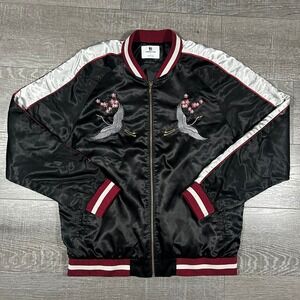 Standard Issue Mens Large Black Satin Souvenir Jacket Crane Embroidery LTJ167